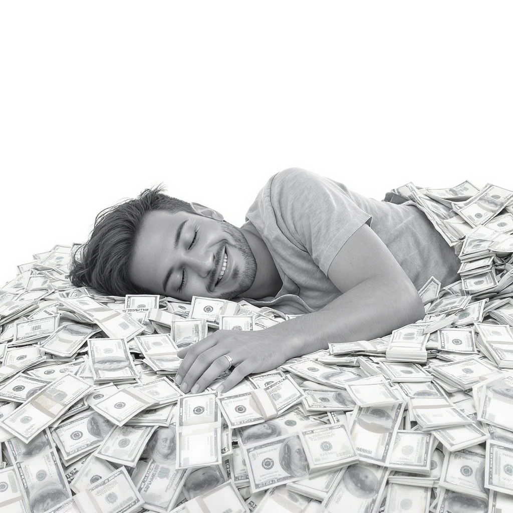 happy person napping on mattress of money emoji
