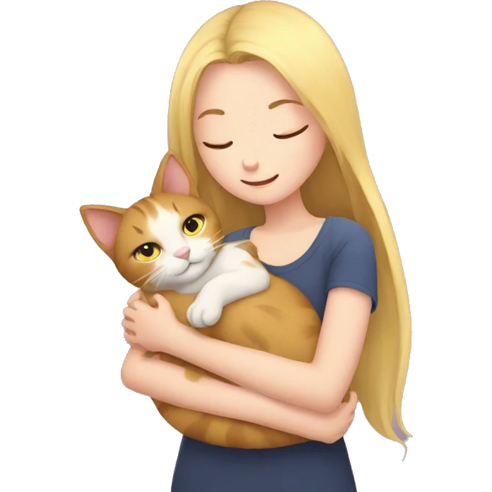 cat cuddles human girl emoji
