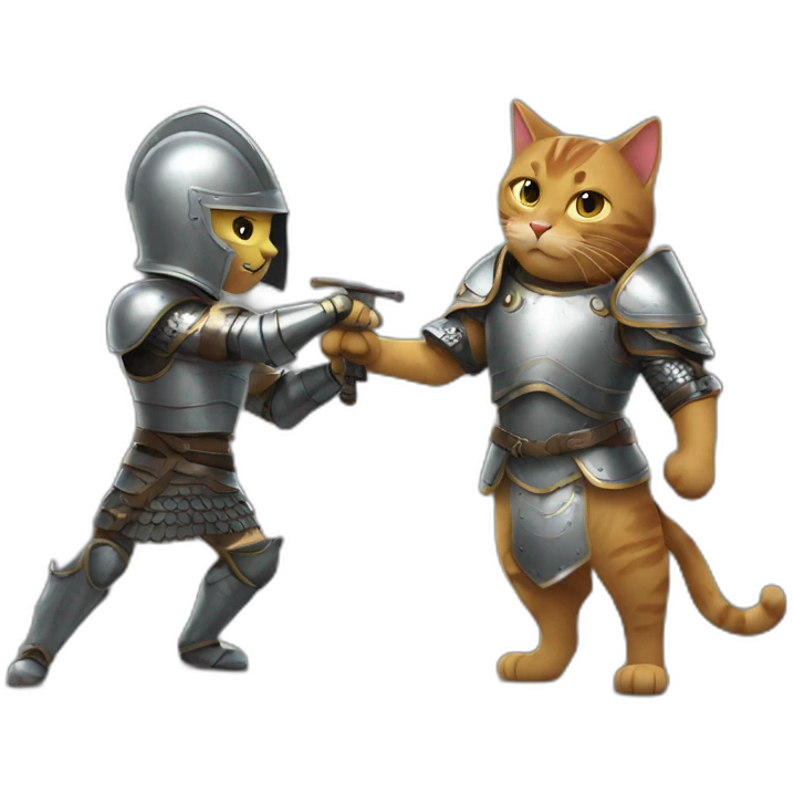 Man wearing armor fights cat emoji