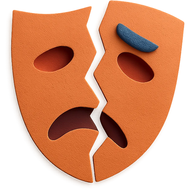 trauma as a broken mask in paper craft style emoji