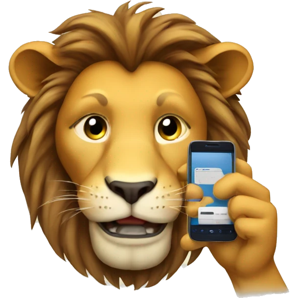 Lion with cell phone emoji