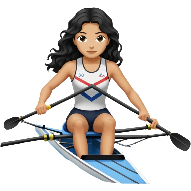 girl with long black wavy hair rowing in Olympic rowing sport, distant view emoji
