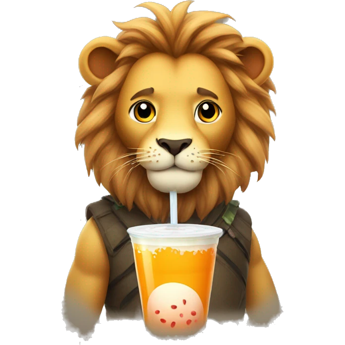 Lion drinking boba tea emoji