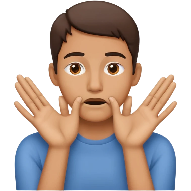 a face with interlocked hands in front of the mouth, showing a gesture of pause and understanding, to prevent escalation emoji