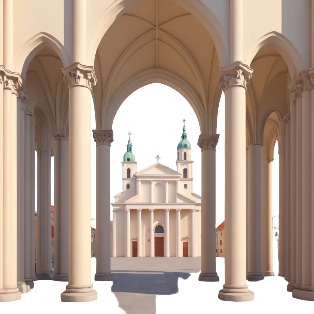 Modern 3D Discord role icon of Vilnius Cathedral Lithuania focusing on cathedral columns and tower with realistic shading emoji