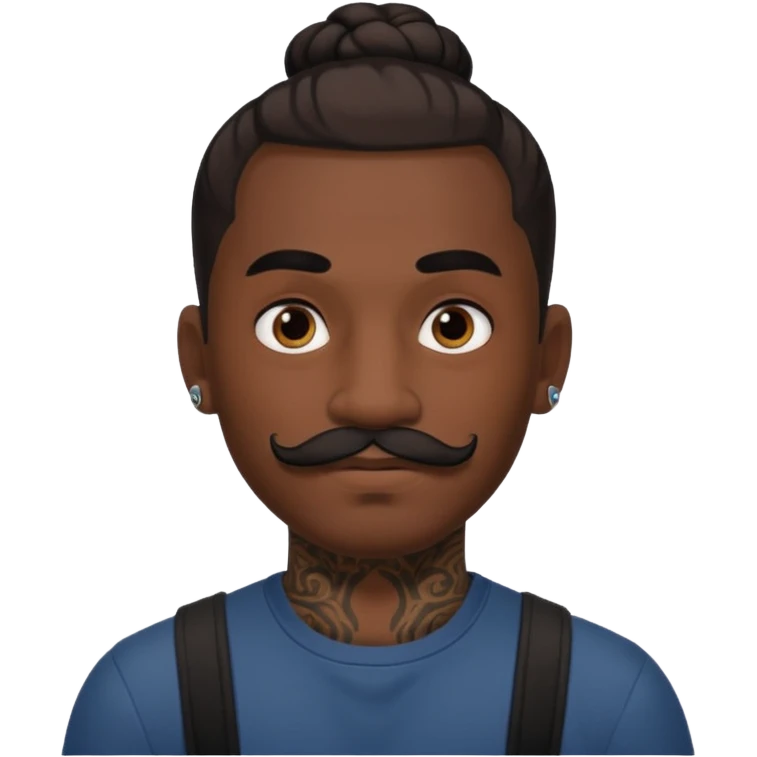 bun hair man and mustache and face tattoos very heavy emoji