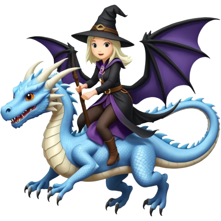 Big white dragon flying with a witchy female rider on top of it emoji