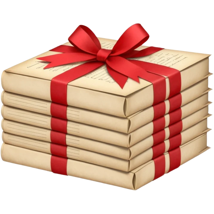 A beautifully arranged Stack of aged letters, tied with a red ribbon, envelopes, corespondence, aesthetic, red petals around emoji