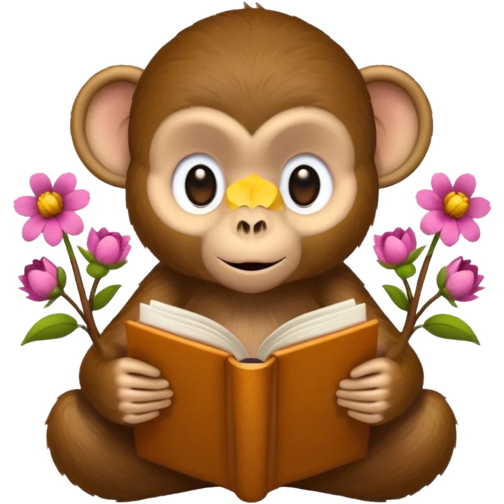 Monkey reading books + flowers  emoji
