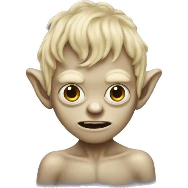 gollum wearing a curly hair blonde wig, pompadour emoji