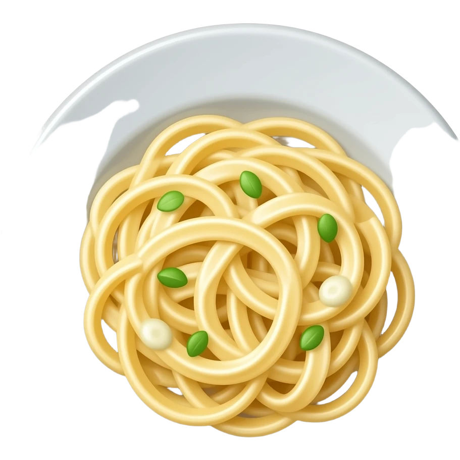 Illustrate creamy fettuccine alfredo pasta on a white plate emoji