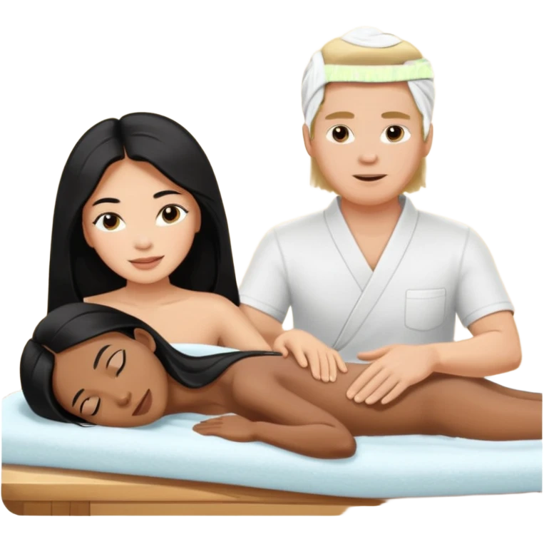 Philippines woman with long hair is getting a massage  from a blond white man emoji
