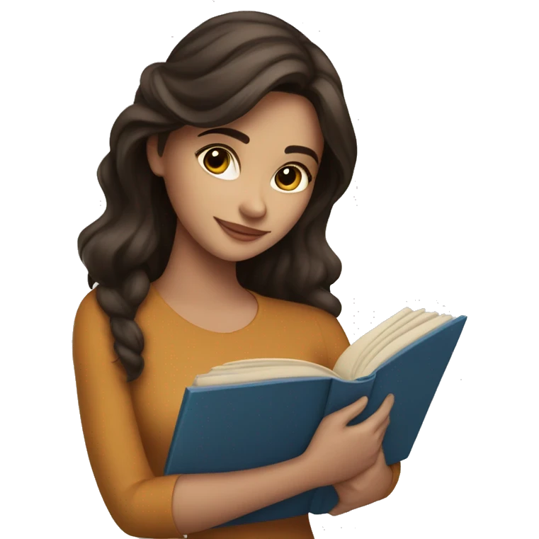 beautiful brunette girl hugging a book emoji