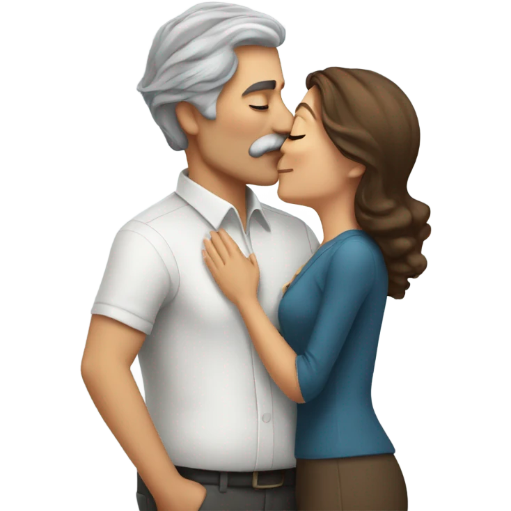 Grey haired man with mustache kissing woman with brown hair  emoji