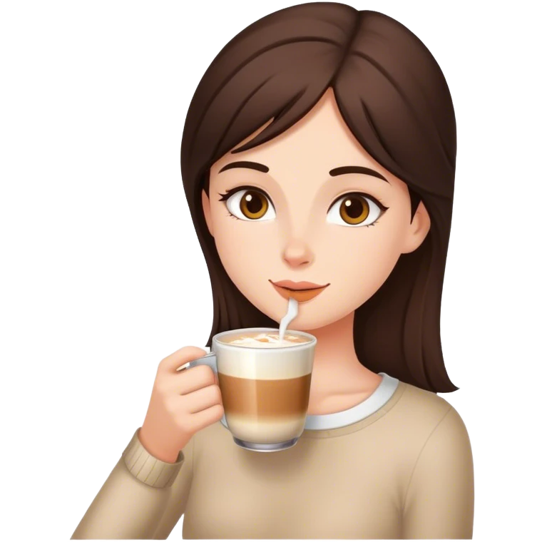 Brunette girl drinking a chai latte  emoji