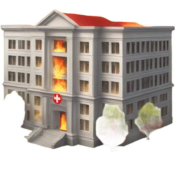 red cross building in fire emoji