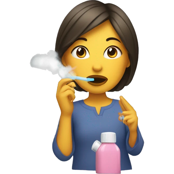 Mujer con con niño en sus piernas y un inhalador emoji