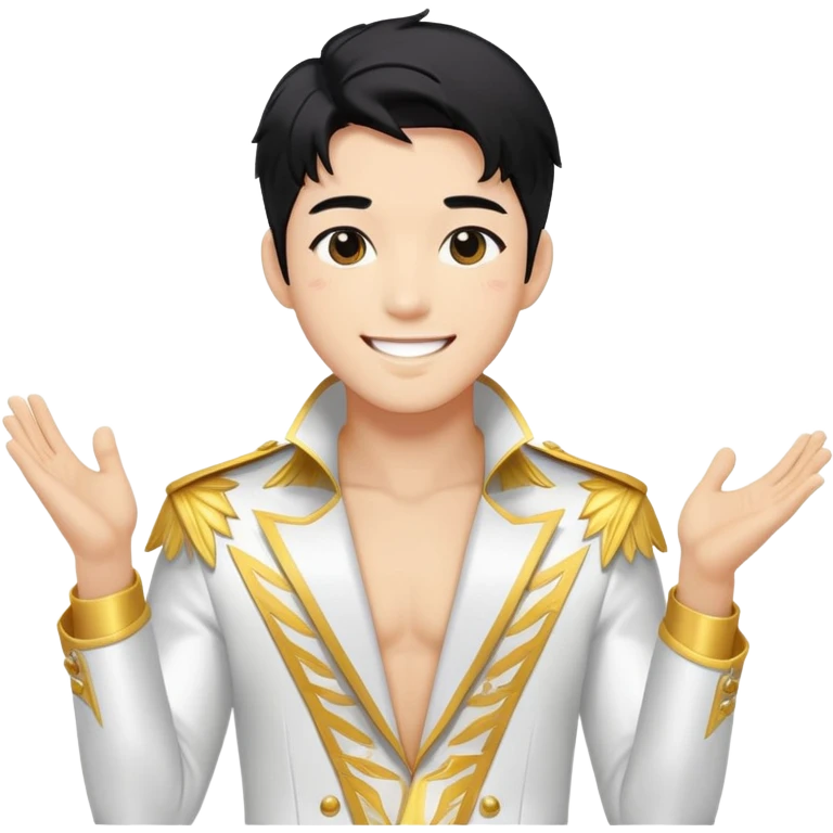 K-pop male idol with black hair, smiling face, wearing flashy stage costume emoji