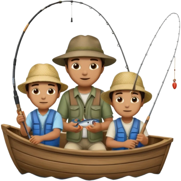 Father and sons fishing on a boat emoji