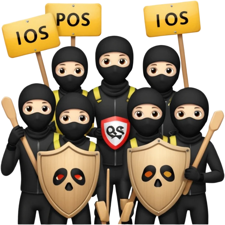 Ski mask people wearing black with shields and signs emoji