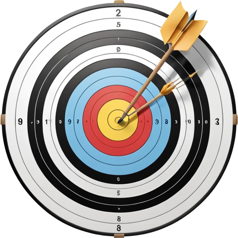 A bow and arrow aimed at a target, with the arrow perfectly positioned for release. The background features a target with concentric rings, emphasizing precision, skill, and focus in archery. The scene radiates concentration and the grace of the sport. emoji