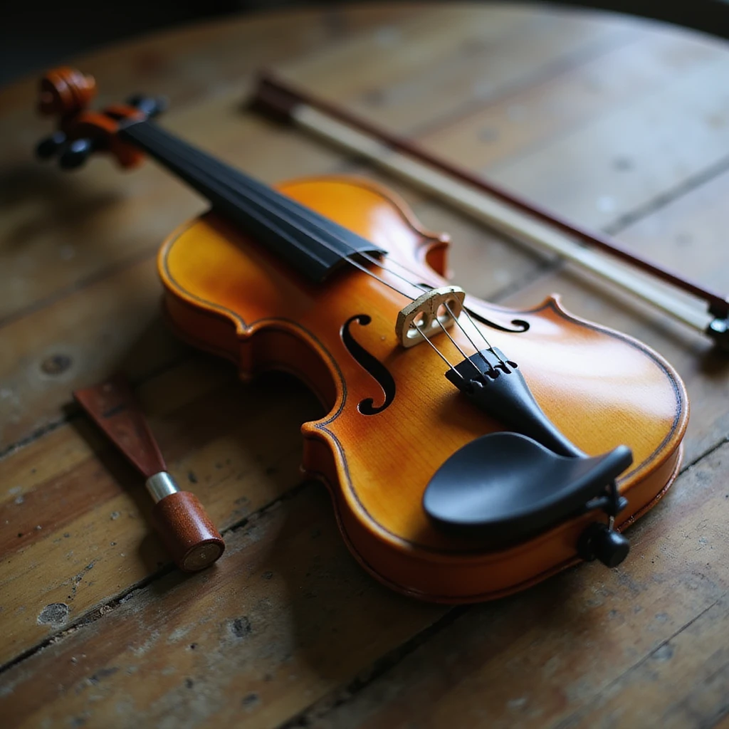 wooden violin with a bow, realistic style emoji
