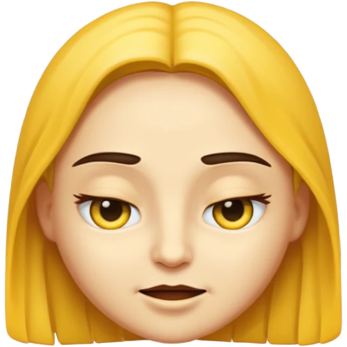 Emoji estilo WhatsApp com rosto amarelo clássico, expressão neutra com sobrancelhas muito bem marcadas, arqueadas e definidas, olhos semicerrados com leve atitude, boca com leve sorriso de confiança. emoji