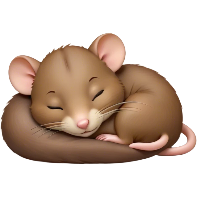 Meme-Worthy Cute Sleeping Brown Rat Portrait Emoji, Head resting peacefully with a contented smile, showcasing a compact, nimble build and a luxuriously soft brown coat, eyes gently closed in serene, restful slumber, Simplified yet hilariously adorable features, highly detailed, glowing with a soft, drowsy light, high shine, relaxed and utterly lovable, stylized with an air of playful laziness, soft glowing outline, capturing the essence of a sleeping rat that feels destined to become the next viral sensation of adorable urban rest! emoji