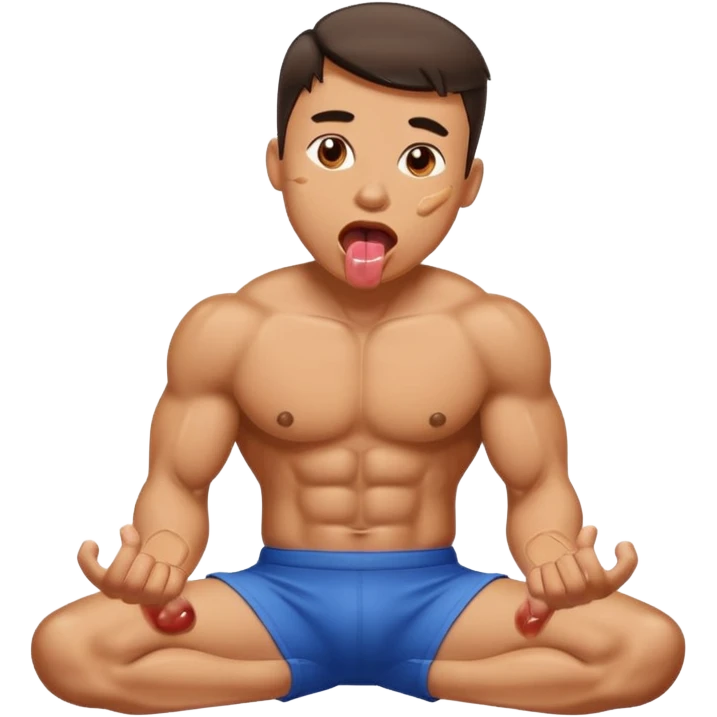 Man's muscle flushing sweat tongue floor emoji