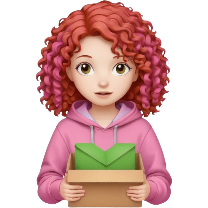 box carrier curly red haired pink hoodie girl  emoji