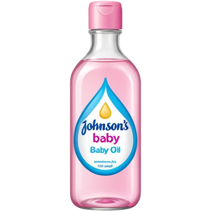 johnson's baby oil in a transparant bottle with a pink label. The oil should look transparant  emoji