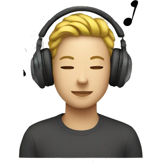 person with headphones and music notes surrounding emoji