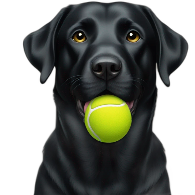 Black Labrador retriever with 3 tennis balls in mouth emoji