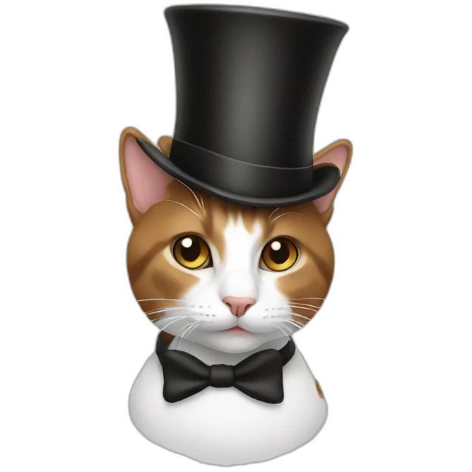 White and brown cat with a top hat emoji