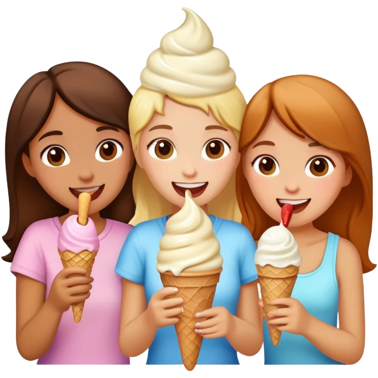 three girls eating ice cream emoji