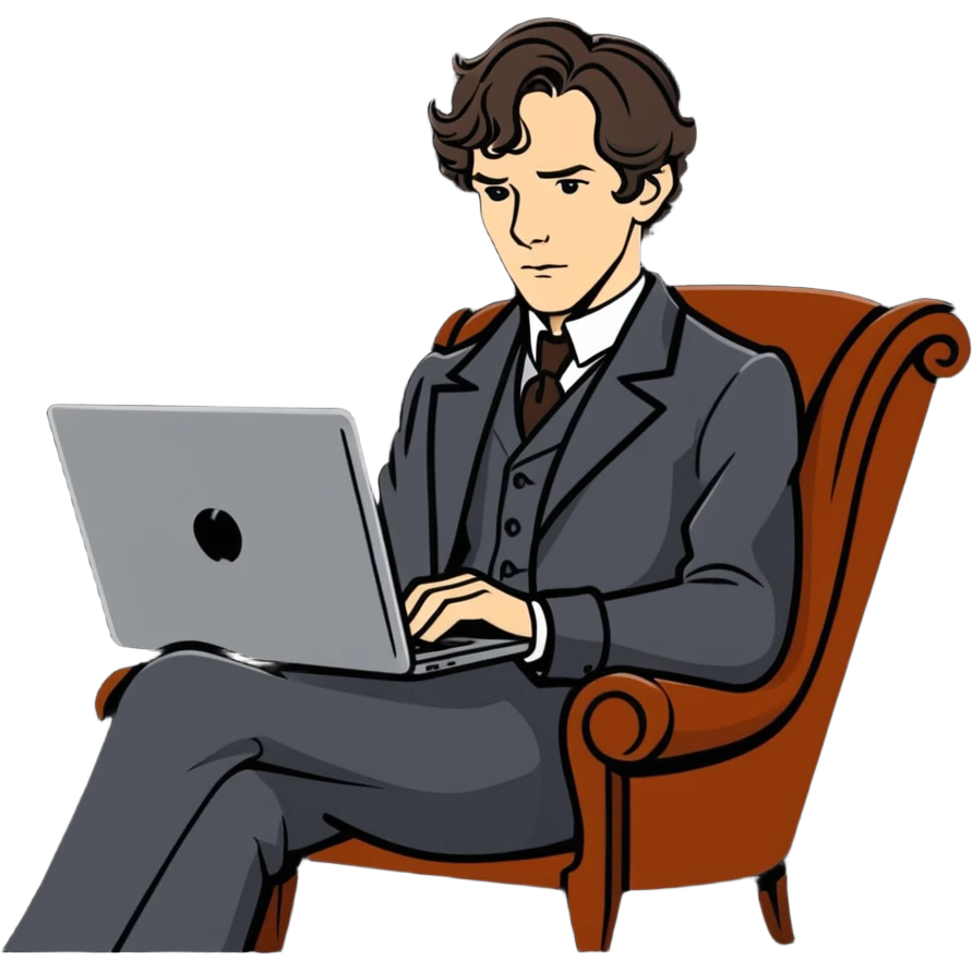 Sherlock Holmes (Benedict Cumberbatch) sits with the laptop emoji