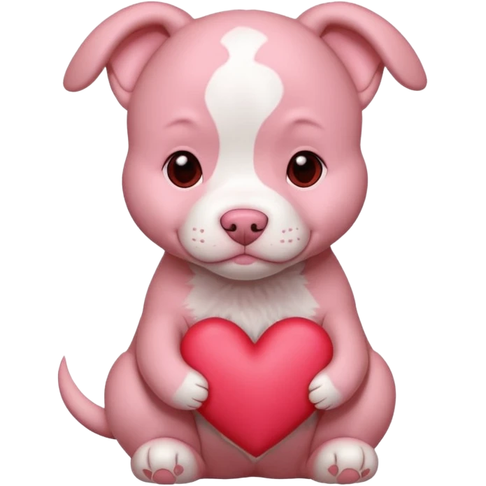 Pink pitbull puppy holding a heart emoji