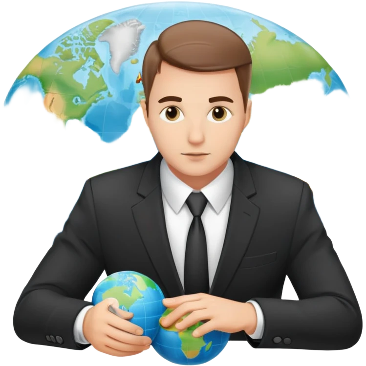 Polish man in a business suit analyzing global strategy with a world map emoji
