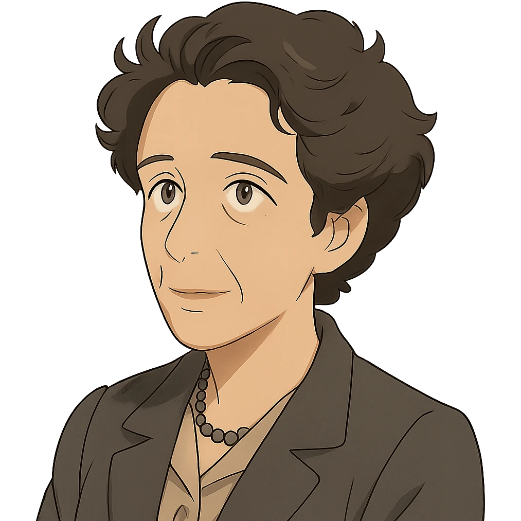 ghibli style portrait of Hannah Arendt with a neutral background emoji