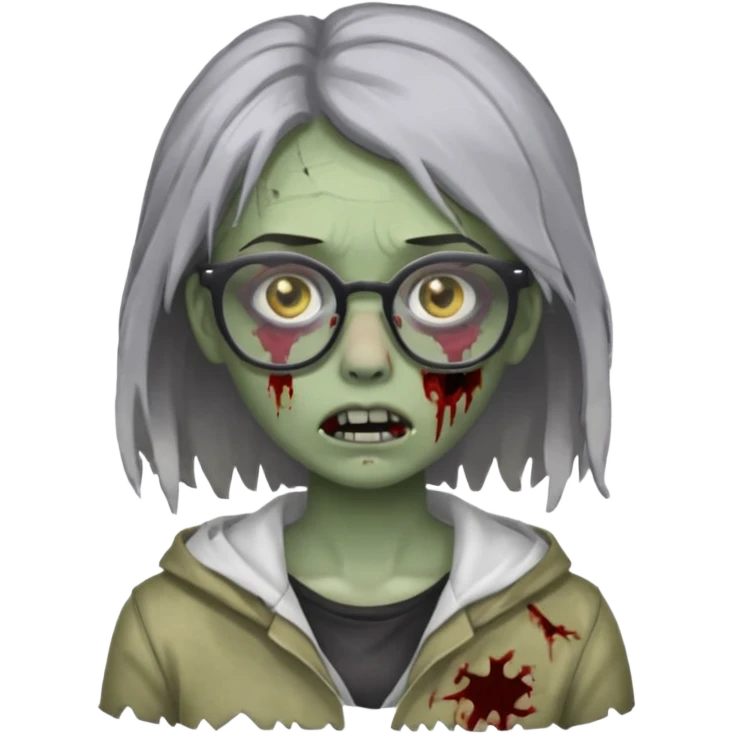 zombie with glasses gray girl emoji