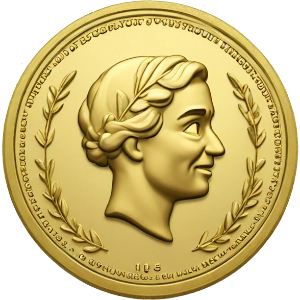 gold coin with large "15" label in center and laurel emoji