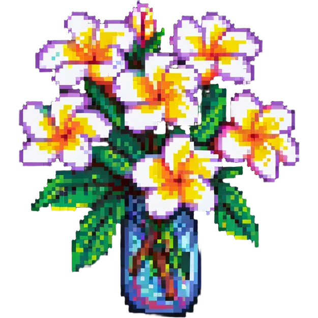 plumeria flower, simple, colorful pixel art emoji