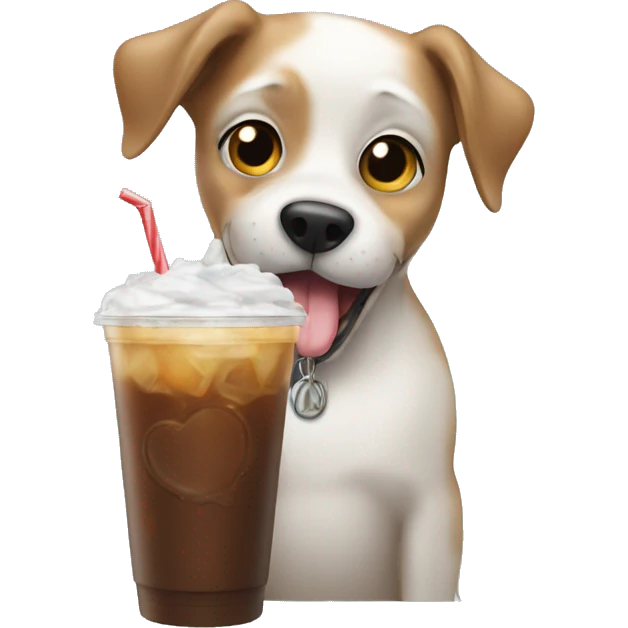 Dog drinking iced americano emoji