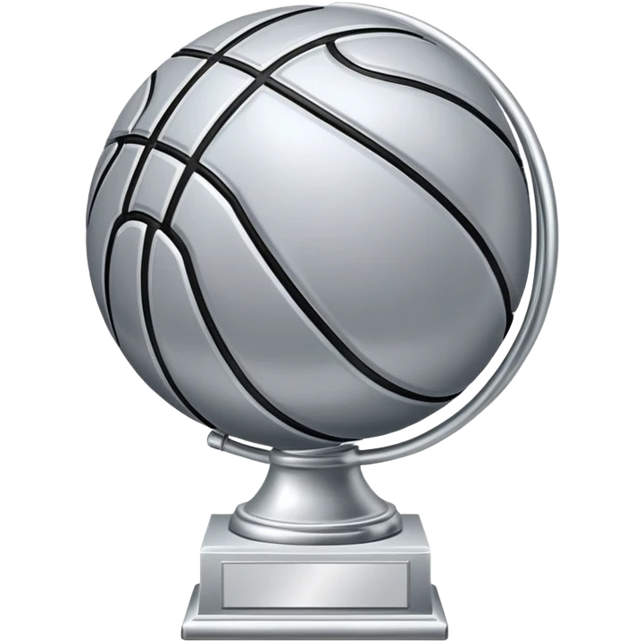 gleaming silver basketball trophy, polished silver basketball with classic seams emoji