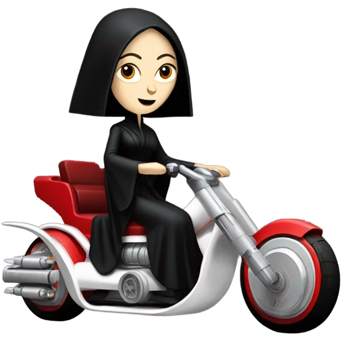 Jedi master Morticia Addams racing on an antigrav red imperial patrol space speeder  emoji