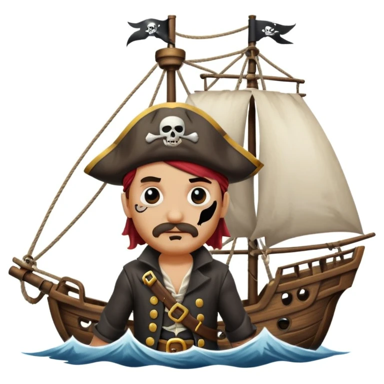 pirate with eye sailing a ship in strom sea background emoji