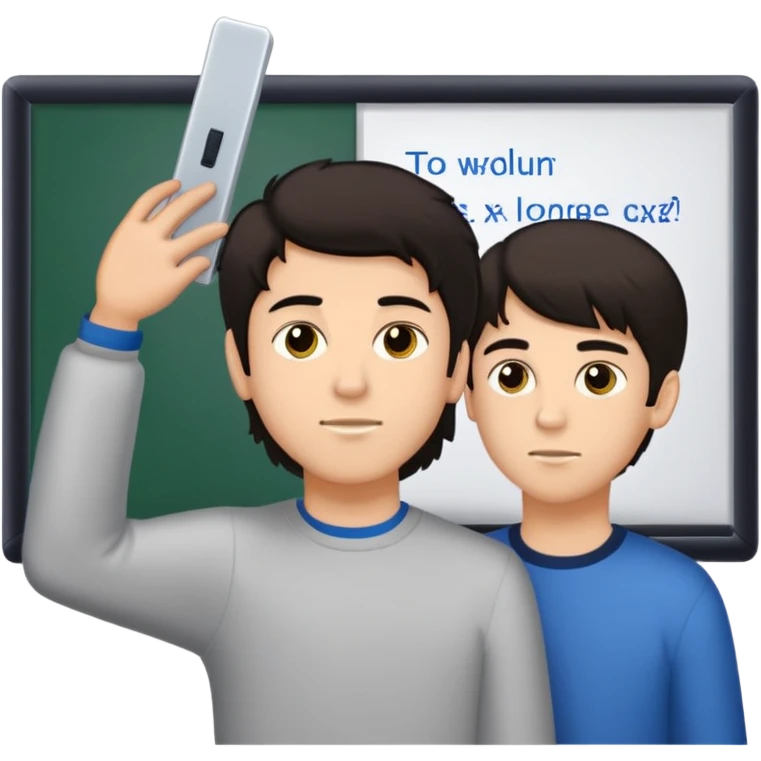 create a sticker depicting luca (tall, dark short hair, teenage boy) dropping a smart board on cosmin’s (20 year old tall, dark long-haired white male) head emoji