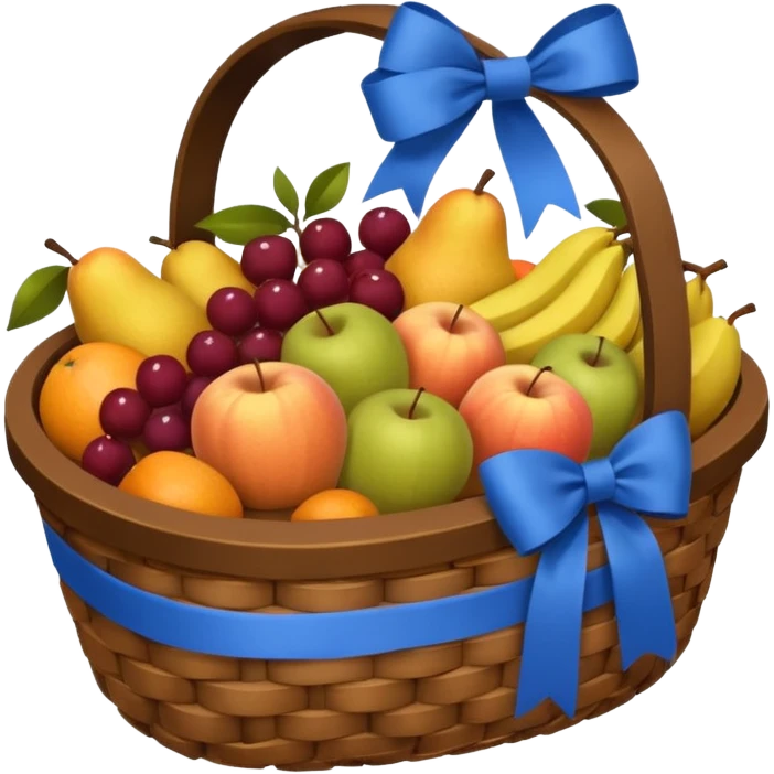 A basket with a blue ribbon on the handle emoji