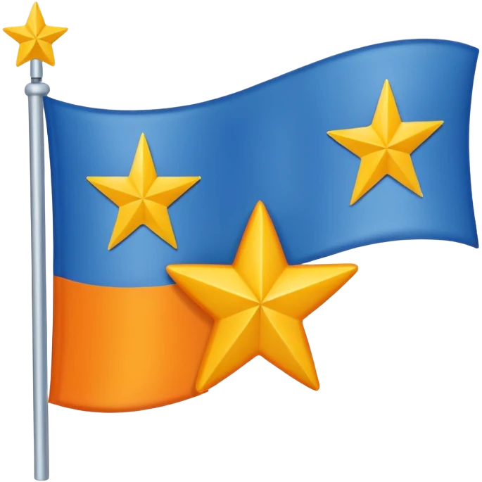  Flag Emoji, as a horizontal duo color, blue on top, orange on the bottom, and in between the two colors, there are 12 small, yellow, 5-pointed stars, running along the border of the two colors. Add one extra 5-pointed yellow star, but make it big, and directly in the middle of the flag. emoji