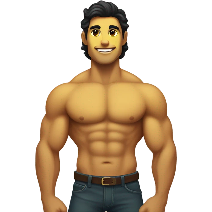 Tan muscular merman with dark hair and yellow tail emoji